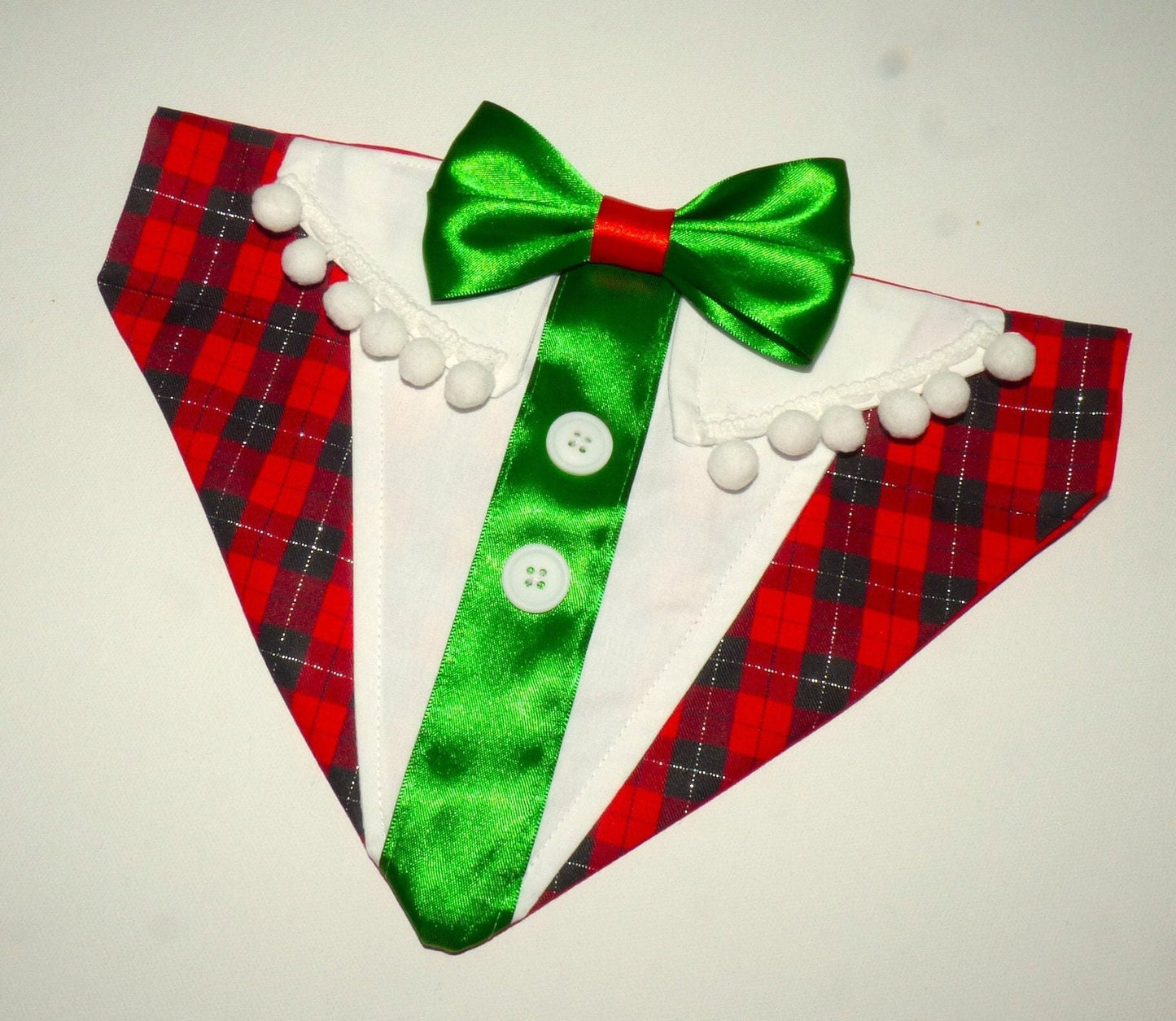Christmas Dog Elf Bandana in Red Tartan, Christmas Dog Outfit, Slides over Collar