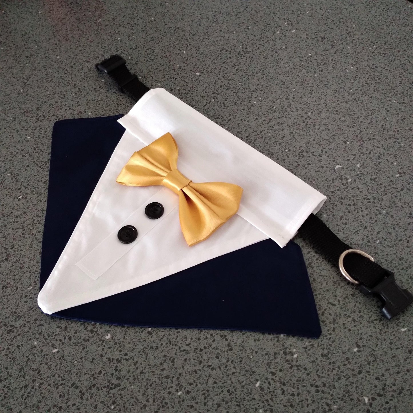 Classic Dog Wedding Tuxedo Bandana, Custom Personalised, Slides Over Collar