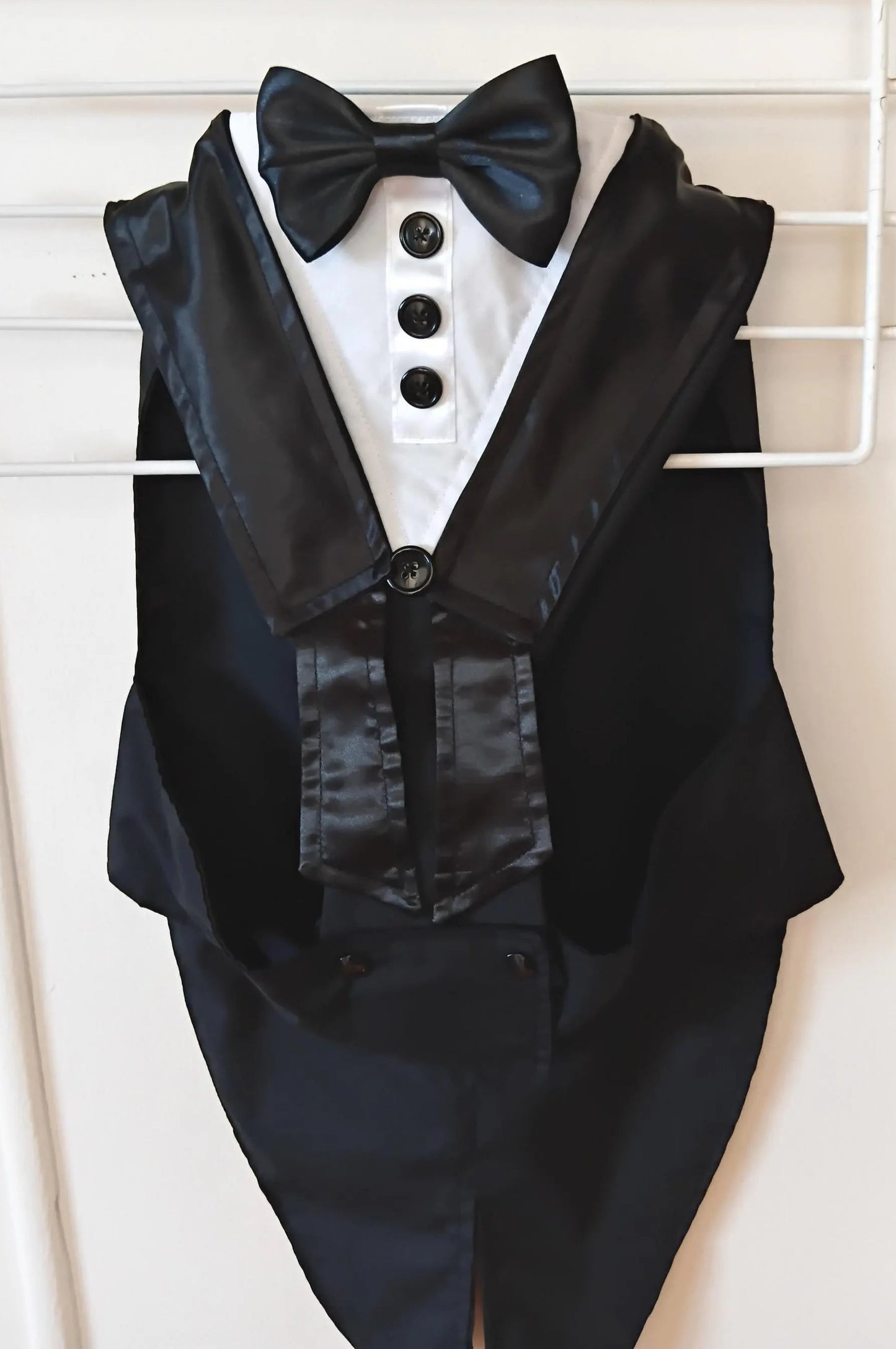Luxury Wedding Dog Tuxedo Suit Harness, Custom Fit with Black Satin Lapels