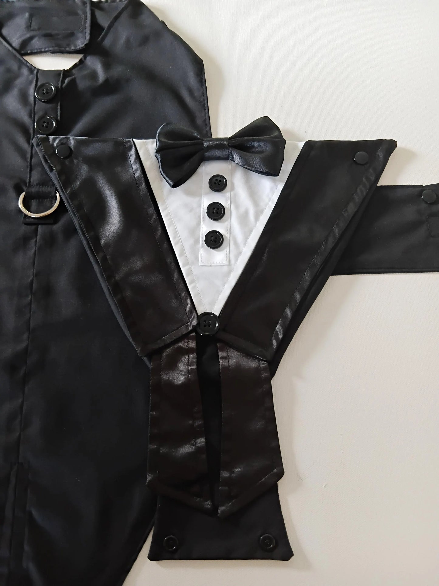 Luxury Wedding Dog Tuxedo Suit Harness, Custom Fit with Black Satin Lapels