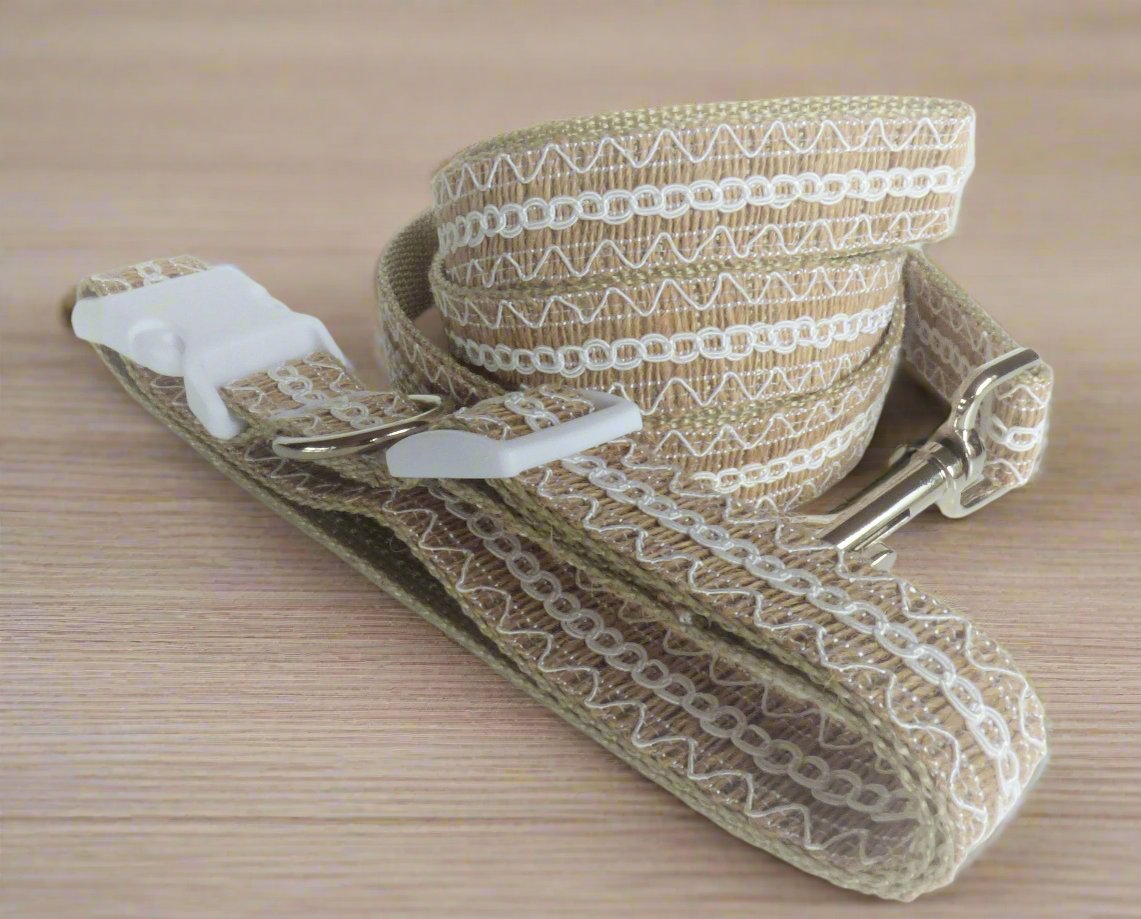 White Trim Wedding Dog Collar with Leash