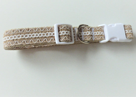 White Trim Wedding Dog Collar with Leash