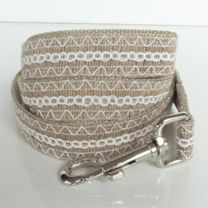 Burlap Wedding Dog Collar and Leash Set: Boho White Trim