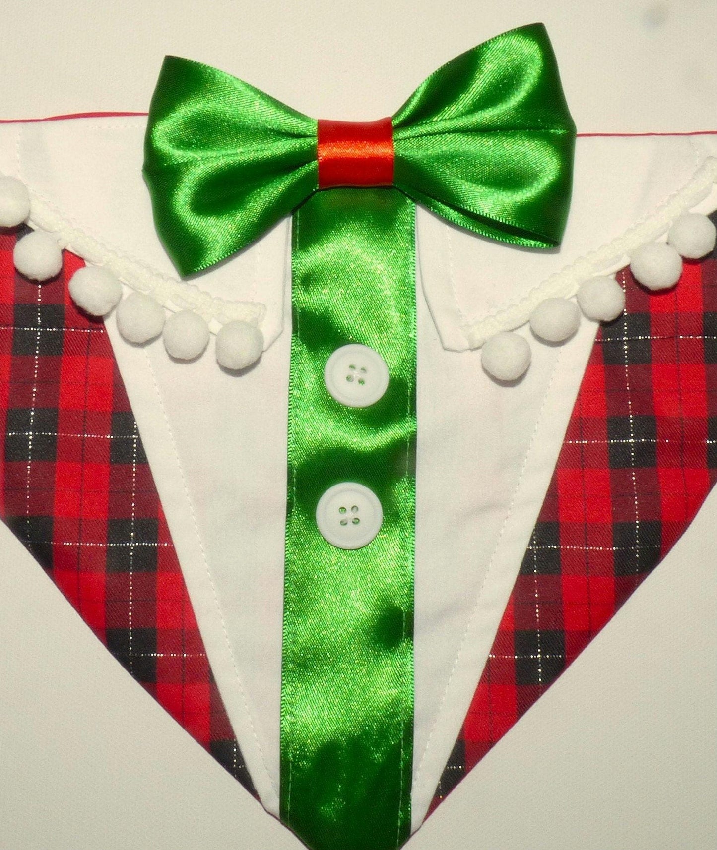 Christmas Elf Dog Bandana in Red Tartan that Slides over Collar