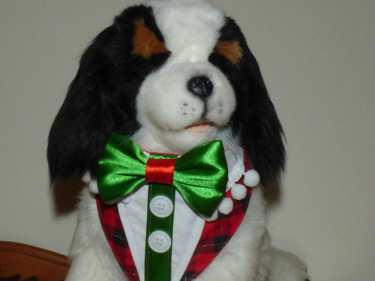 Christmas Elf Dog Bandana in Red Tartan that Slides over Collar