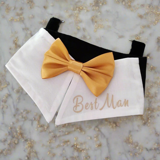 Personalised, Champagne Bowtie Dog Tuxedo Collar for the Best Man