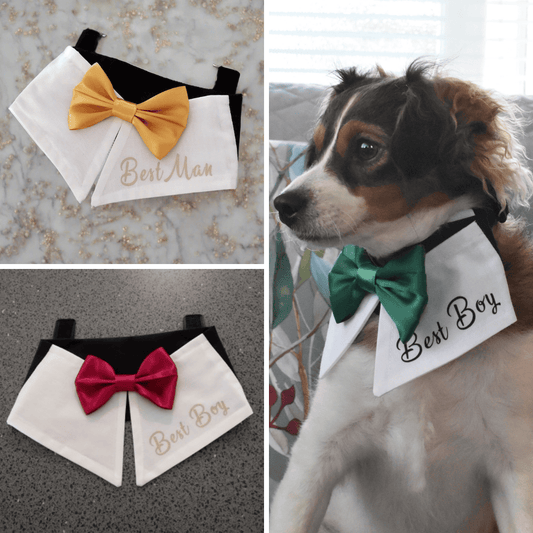 Dog Wedding Bow Tie Collar, Personalised Best Dog Tuxedo Bandana, Colour Choices