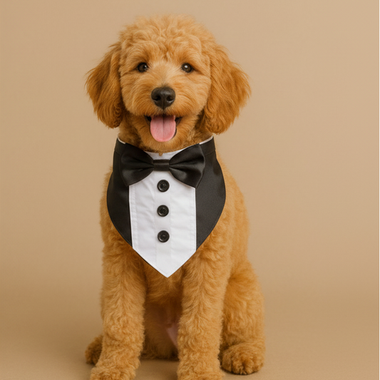 Wedding Dog Tuxedo Bandana: Black Satin Ties, Custom Colours