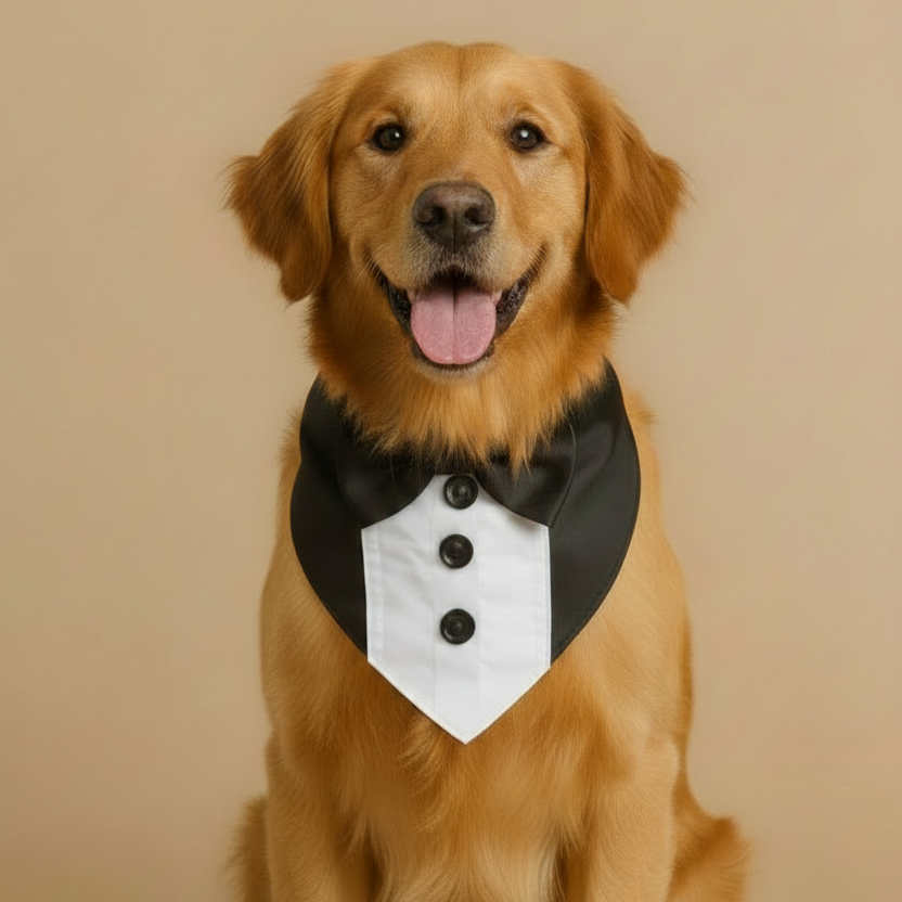 Wedding Dog Bandana | Custom Tuxedo Dog Bandana with Satin Ribbon Ties