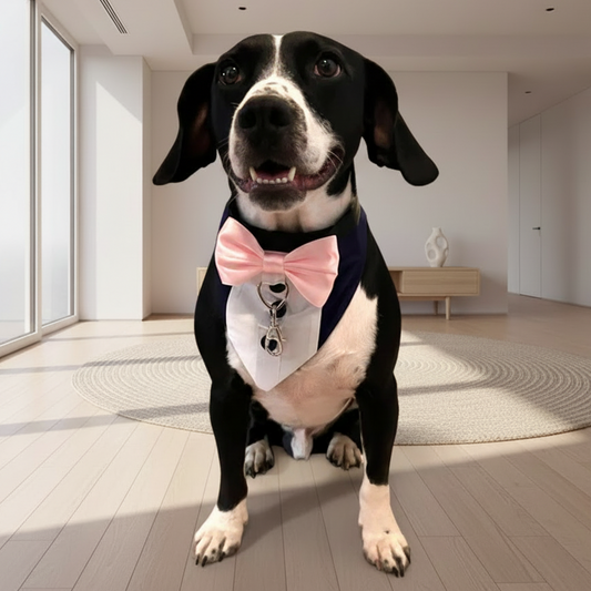 Ring Bearer Dog Tuxedo Bandana: Heart Ring Clip, Sizes XS to XL