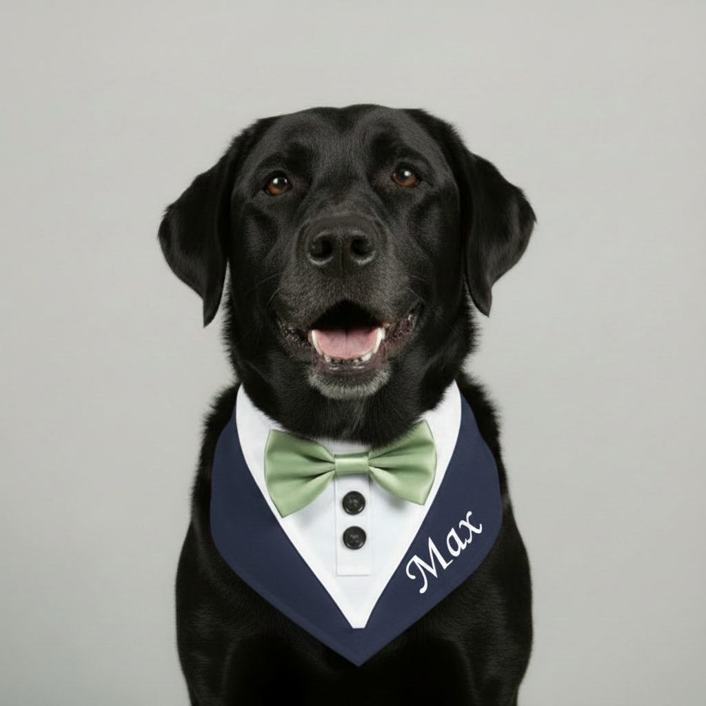 Personalised Wedding Dog Tuxedo Bandana | Custom Dog Wedding Outfit | Choice of Colours