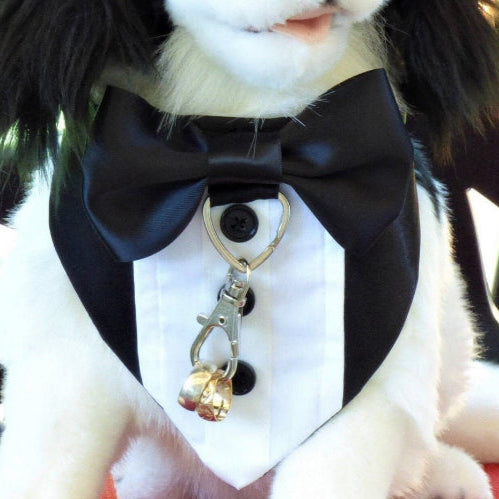 Ring Bearer Dog Tuxedo Bandana: Heart Ring Clip, Sizes XS to XL
