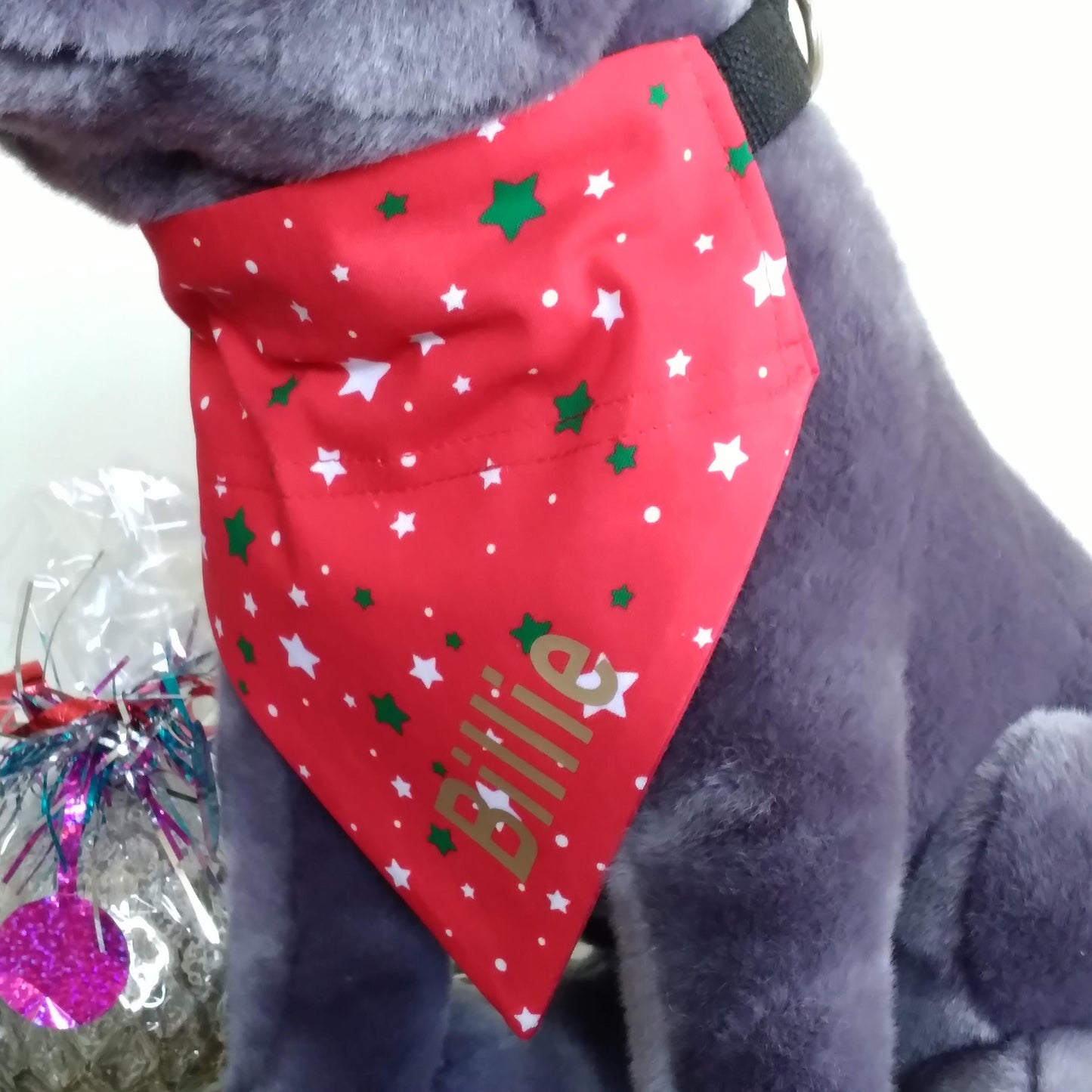 Personalized Holiday Christmas Dog Bandana, Slides Over Collar