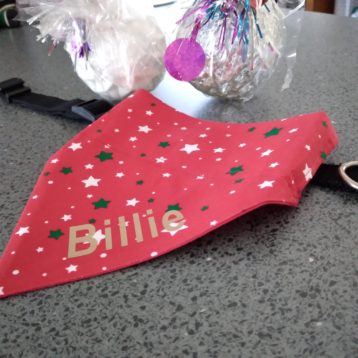 Personalized Holiday Christmas Dog Bandana, Slides Over Collar