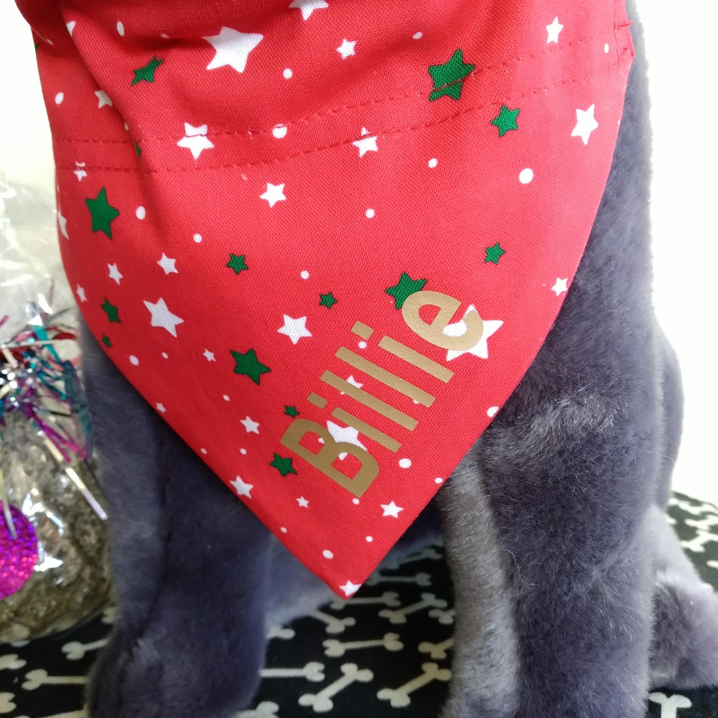 Personalized Holiday Christmas Dog Bandana, Slides Over Collar